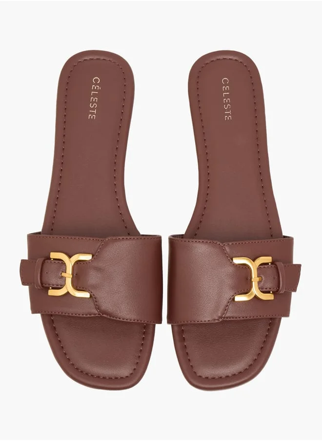 سيليست Women's Buckle Accent Slip-On Flat Sandals