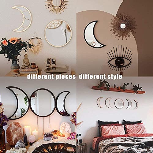 MAXROCK Moon Phase Mirror Set, 5 Piece Scandinavian Natural Decor Wall Decorative Home Decor Bohemian Moon Mirror for Living Room Bedroom, Acrylic Mirror, Not Real Mirror - Image 5