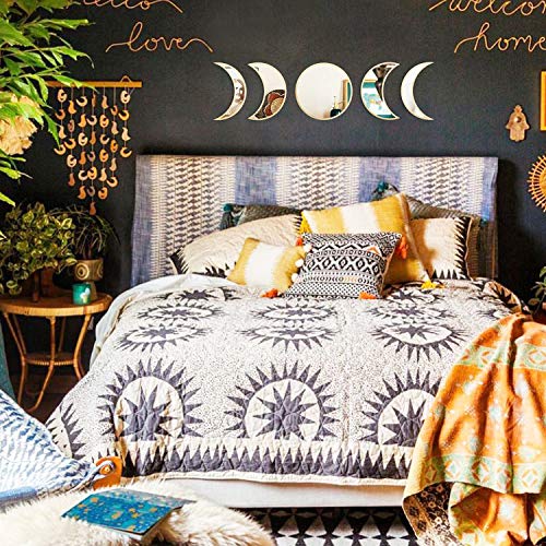 MAXROCK Moon Phase Mirror Set, 5 Piece Scandinavian Natural Decor Wall Decorative Home Decor Bohemian Moon Mirror for Living Room Bedroom, Acrylic Mirror, Not Real Mirror - Image 4