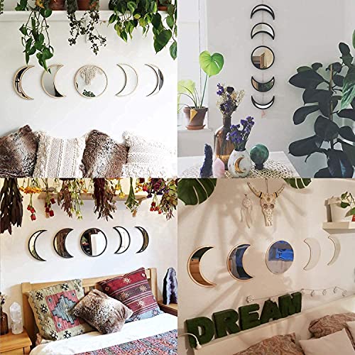 MAXROCK Moon Phase Mirror Set, 5 Piece Scandinavian Natural Decor Wall Decorative Home Decor Bohemian Moon Mirror for Living Room Bedroom, Acrylic Mirror, Not Real Mirror - Image 3