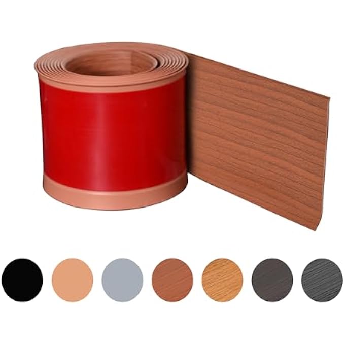 RED TEAK WALL MOLDING TRIM 3 INCH X 40 FEET, BENDABLE WATERPROOF WALL BASE BASEBOARD MOLDING TRIM FLEXIBLE SELF ADHESIVE RUBBER WALL BASE MOULDING TRIM PEEL AND STICK DESIGN HOME DECORATION SKIRTING - Image 1