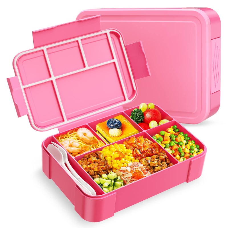 WayEee Bento Box 1330ml Lunch Box Kids LeakProof Lunch Box with Compartments for School WorkPink