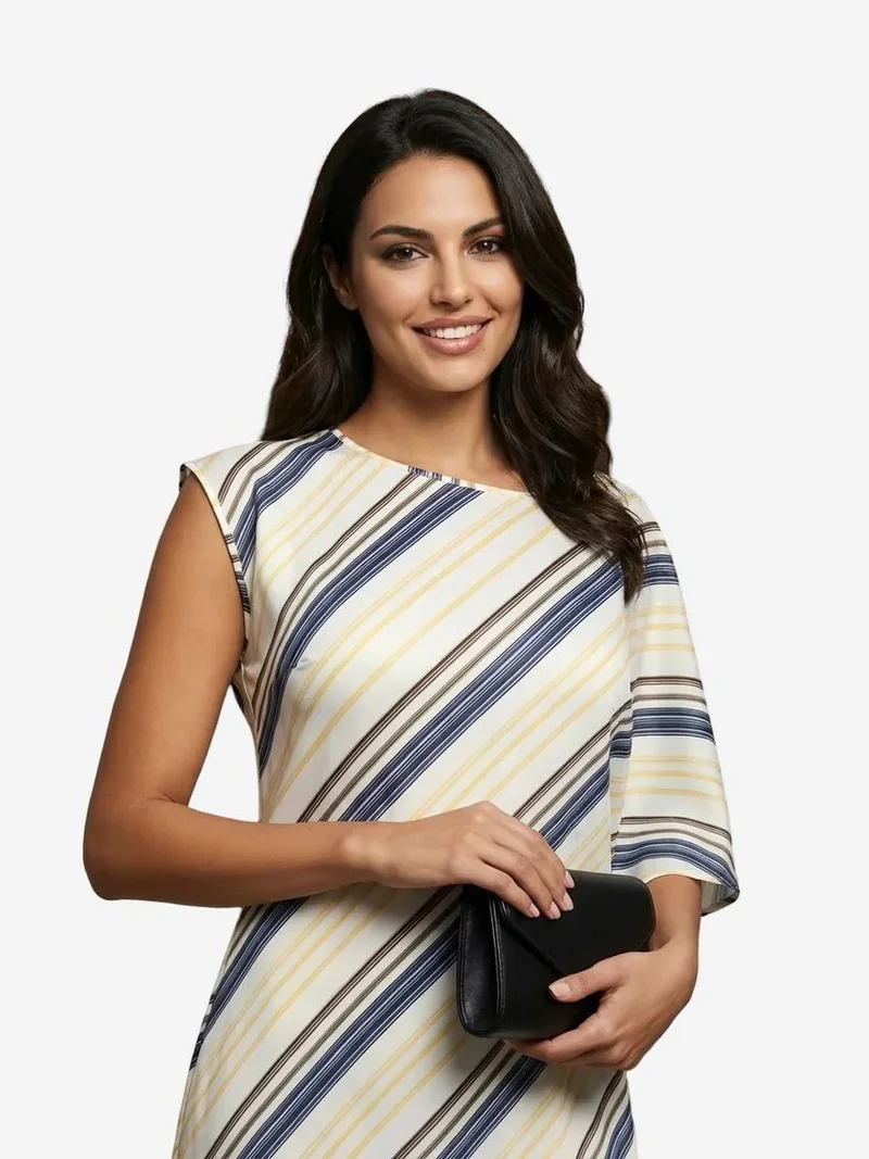 My Fashion Navy Blue MY FASHION Striped Lyocell Midi Dress for Women | Best Price UAE