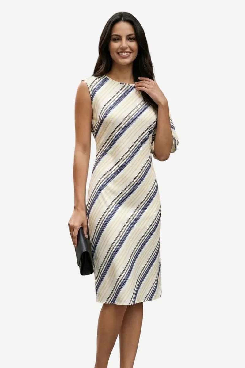 ماي فاشن MY FASHION Striped Lyocell Midi Dress