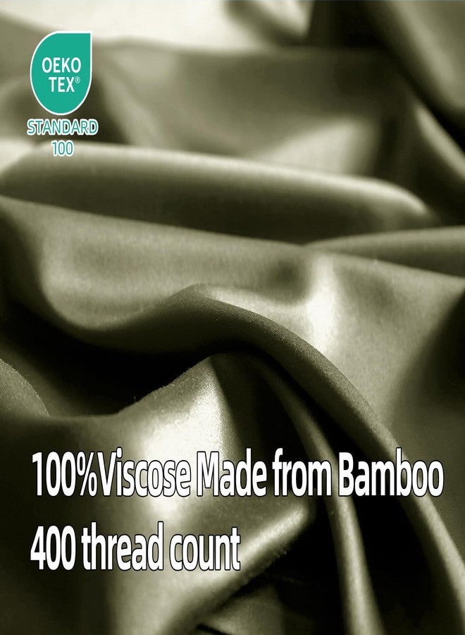EVERLY King Sheets Set,Luxuriously 400 Thread Count Organic Viscose Derived from Bamboo Bed Sheet,Cooling Sheets for King Size 4 Piece Deep Pockets Bedding Sheets &Pillowcases-Olive Green - Image 4