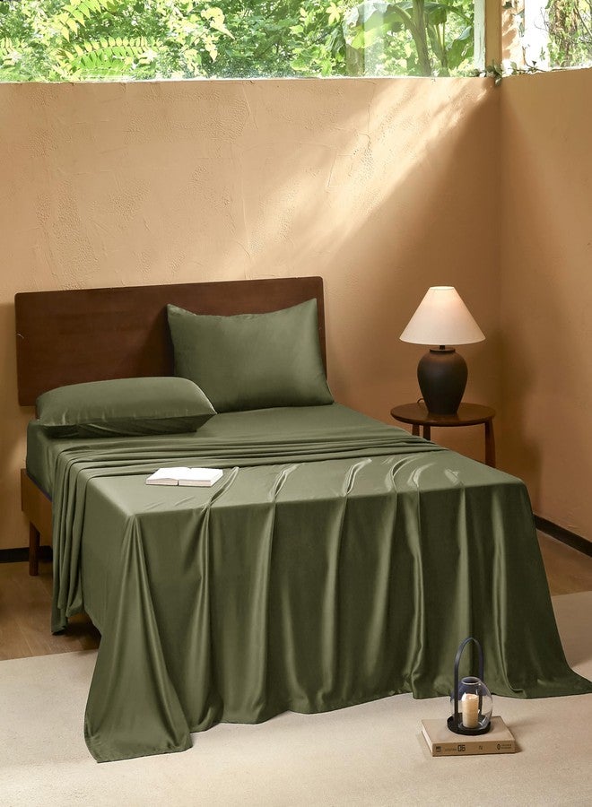 EVERLY King Sheets Set,Luxuriously 400 Thread Count Organic Viscose Derived from Bamboo Bed Sheet,Cooling Sheets for King Size 4 Piece Deep Pockets Bedding Sheets &Pillowcases-Olive Green - Image 2