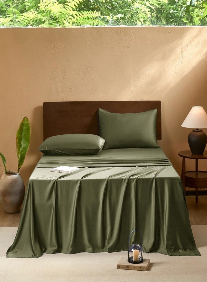 EVERLY King Sheets Set,Luxuriously 400 Thread Count Organic Viscose Derived from Bamboo Bed Sheet,Cooling Sheets for King Size 4 Piece Deep Pockets Bedding Sheets &Pillowcases-Olive Green - Image 1