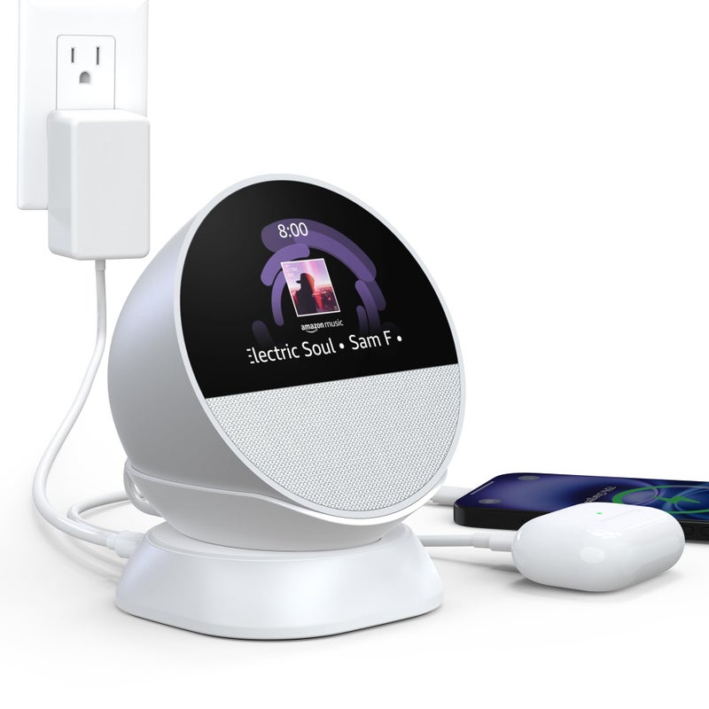 HomeMount حامل HomeMount Ultimate 2024 لـ Echo Spot - مركز شحن لـ Echo Spot والهواتف الذكية والمزيد مع منافذ USB-C/A، تصميم أنيق ومستقر ويوفر المساحة - Image 1