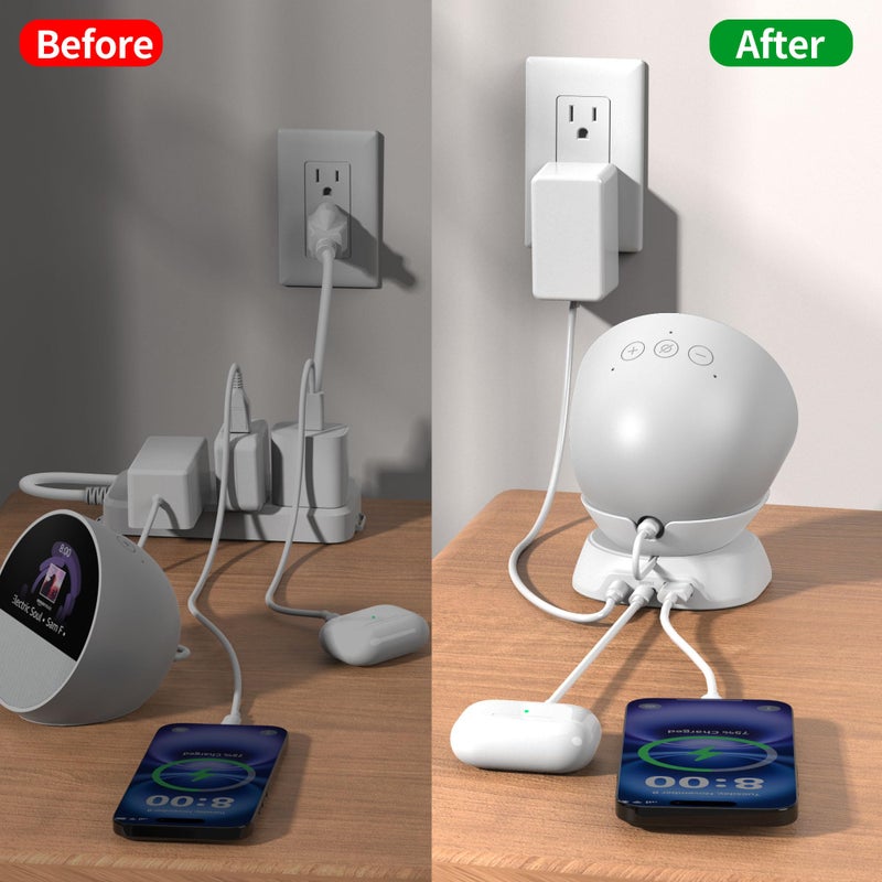 HomeMount حامل HomeMount Ultimate 2024 لـ Echo Spot - مركز شحن لـ Echo Spot والهواتف الذكية والمزيد مع منافذ USB-C/A، تصميم أنيق ومستقر ويوفر المساحة - Image 5
