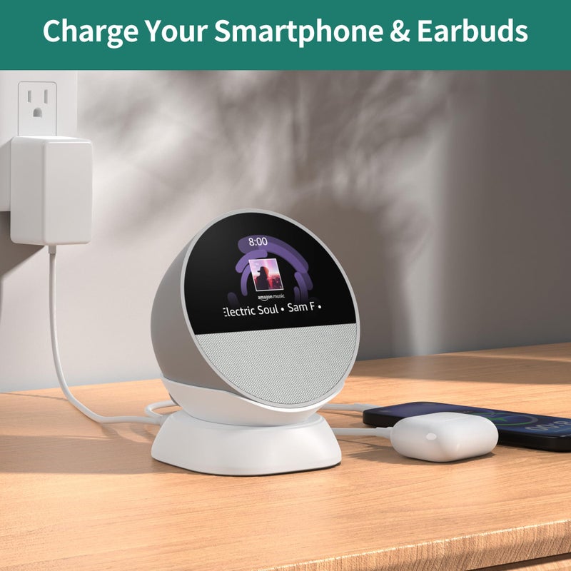 HomeMount حامل HomeMount Ultimate 2024 لـ Echo Spot - مركز شحن لـ Echo Spot والهواتف الذكية والمزيد مع منافذ USB-C/A، تصميم أنيق ومستقر ويوفر المساحة - Image 3
