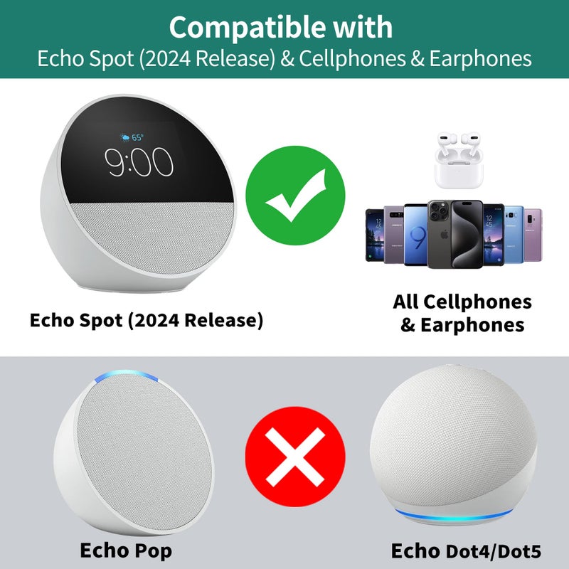 HomeMount حامل HomeMount Ultimate 2024 لـ Echo Spot - مركز شحن لـ Echo Spot والهواتف الذكية والمزيد مع منافذ USB-C/A، تصميم أنيق ومستقر ويوفر المساحة - Image 2