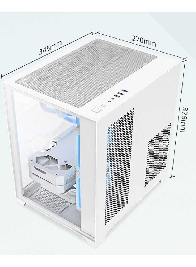 ATX Mid-Tower PC Gaming Case, Full-View Dual Tempered Glass Panel, Wood-Grain Design I/O Interface, Support 4090 GPUs, 240mm Radiator Support, cooling fans not inliclude White
