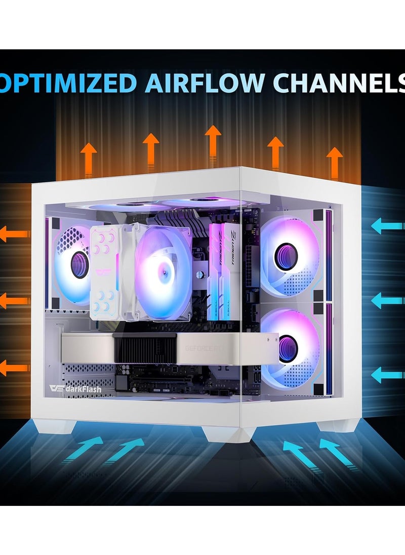 ATX Mid-Tower PC Gaming Case, Full-View Dual Tempered Glass Panel, Wood-Grain Design I/O Interface, Support 4090 GPUs, 240mm Radiator Support, cooling fans not inliclude White  - Image 5