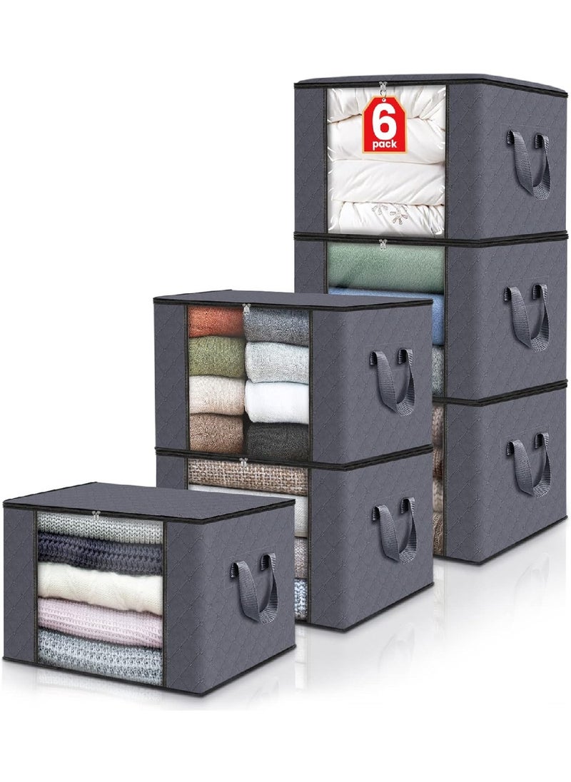 Generic 6-Pack Of Foldable Blanket Storage Bags For Organizing Bedrooms, Closets, Clothes, Quilts, Gray  - Image 1