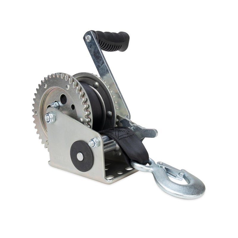 Camco 2000lb Boat Trailer Winch  Manual Hand Crank Boat Winch Features 20Foot Strap  2Way Ratchet  2000lb Weight Capacity  Boat Trailer Accessories 50000