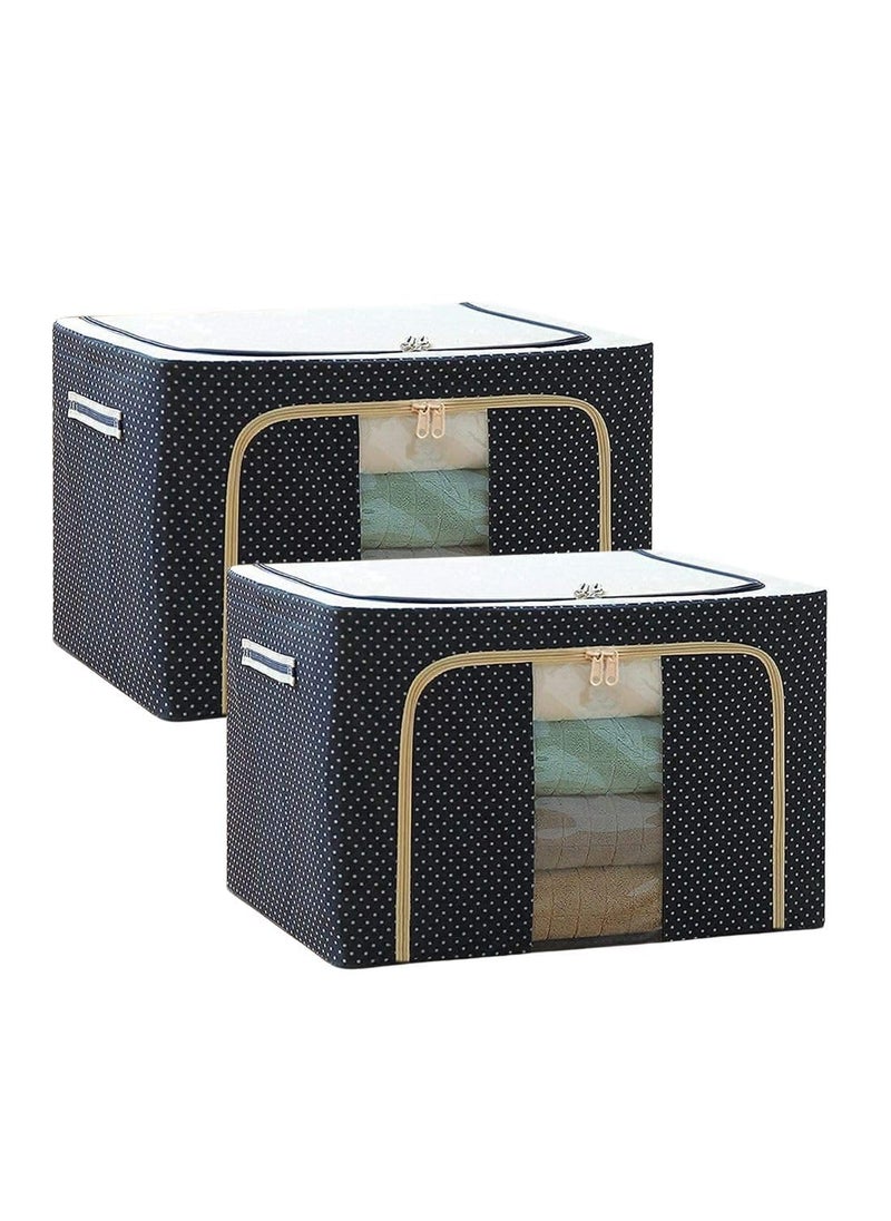 V TRIVYOM V TRIVYOM Storage Box for clothes Cloth Storage box for wardrobe cloth organisers storage box saree boxes for storage Oxford Cloth material Blue Polka Polyester 66L 1  - Image 1