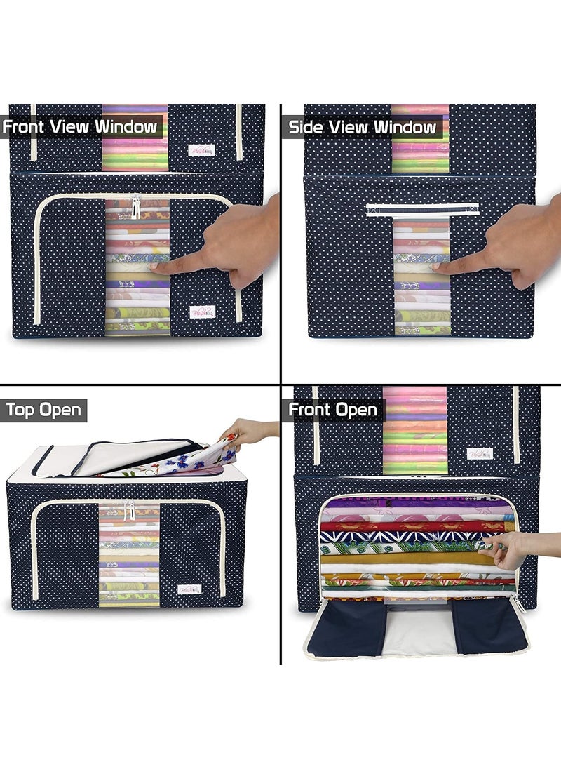 V TRIVYOM V TRIVYOM Storage Box for clothes Cloth Storage box for wardrobe cloth organisers storage box saree boxes for storage Oxford Cloth material Blue Polka Polyester 66L 1  - Image 5