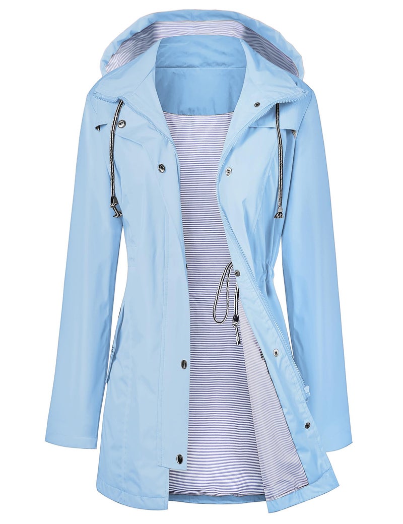 LOMON Rain Jacket Lightweight Waterproof Windbreaker Packable Outdoor Hooded Raincoat For Women Active Outdoor Light Blue M - Image 1