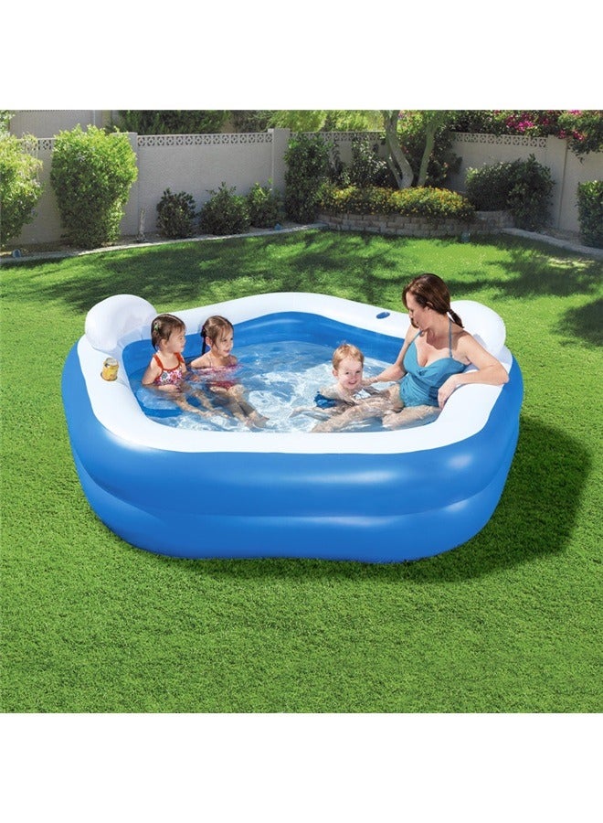 POOL INFLT FAMLY-2.13m x 2.07m x 69cm-Inflatable Pool for Kids and Adults, Inflatable Swimming Pool Oversized Thickened Family Swimming Pool for Toddlers, Outdoor, Garden, Backyard, Summer Water Party.  - Image 1