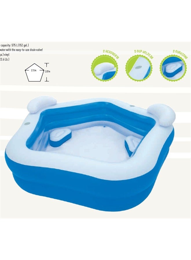 POOL INFLT FAMLY-2.13m x 2.07m x 69cm-Inflatable Pool for Kids and Adults, Inflatable Swimming Pool Oversized Thickened Family Swimming Pool for Toddlers, Outdoor, Garden, Backyard, Summer Water Party.  - Image 5
