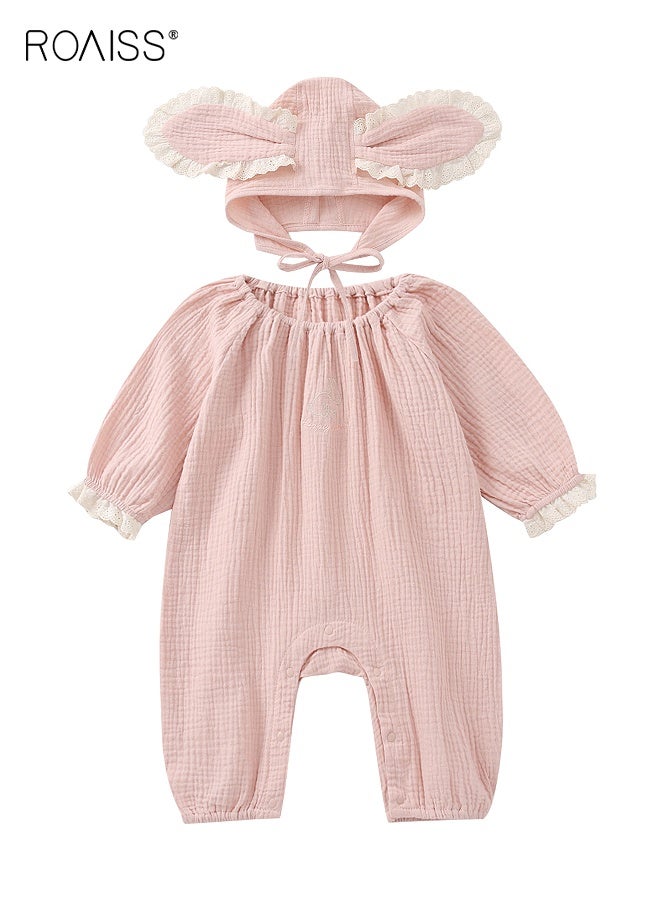 رويس طقم رومبر للأطفال مع قبعة، بذلة لعب مريحة للبشرة للأطفال، بيجامة مريحة وقابلة للتنفس مع أكمام مكشكشة، بيجامة طويلة الأكمام للأطفال، ملابس نوم قطنية للأطفال حديثي الولادة، مناسبة للارتداء اليومي، التجمعات العائلية، صور الوالدين والأطفال - Image 1