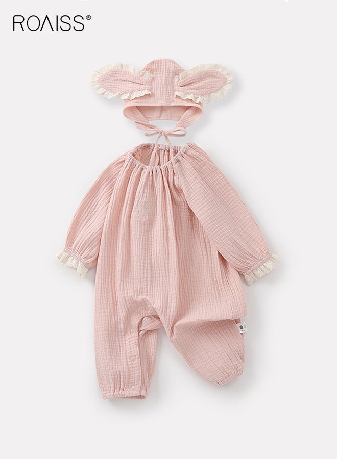 رويس طقم رومبر للأطفال مع قبعة، بذلة لعب مريحة للبشرة للأطفال، بيجامة مريحة وقابلة للتنفس مع أكمام مكشكشة، بيجامة طويلة الأكمام للأطفال، ملابس نوم قطنية للأطفال حديثي الولادة، مناسبة للارتداء اليومي، التجمعات العائلية، صور الوالدين والأطفال - Image 2