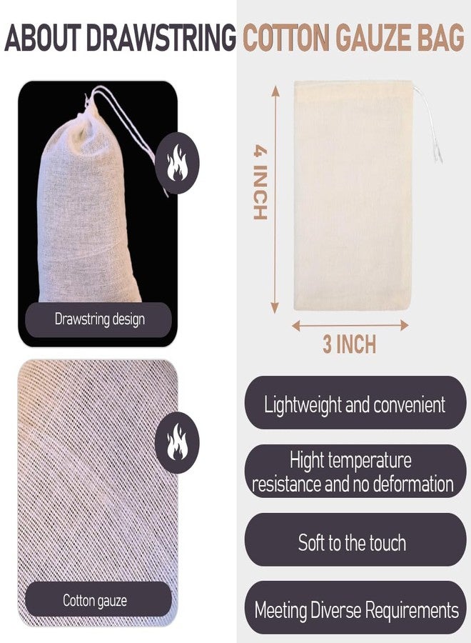 AHSNYLC Spice Bags for Cooking - 50PCS Reusable Tea Bags,Reusable Sachet Drawstring Packing Bags,Cheesecloth Cold Brew Coffee Bags,Cotton Bags,Empty Tea Bags for Tea,Filtering Soya Milk,Coffee 4x3In - Image 2