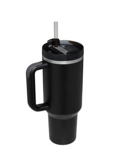 40oz Reusable Vacuum Quencher Tumbler with Straw, Double Wall Vacuum Stainless Steel Coffee Mug Leak Resistant Lid, Cold/Hot Insulated Tumbler Black