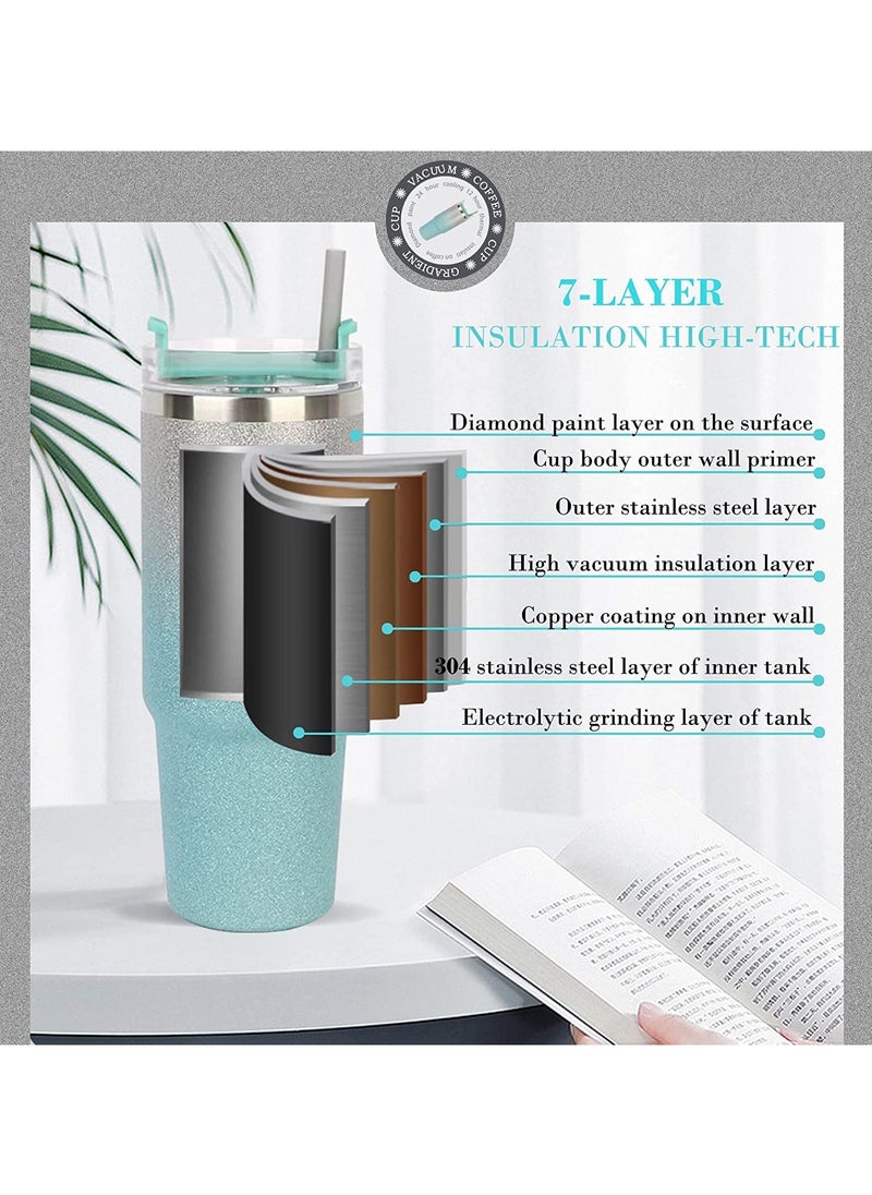 KYD - 40oz Reusable Vacuum Quencher Tumbler with Straw, Double Wall Vacuum Stainless Steel Coffee Mug Leak Resistant Lid, Cold/Hot Insulated Tumbler Black - Image 1