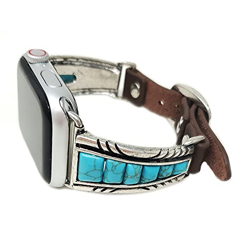 Emulily Western Turquoise Compatible with Apple Watch Band 3840 mm Squash Blossom Turquoise - Image 1