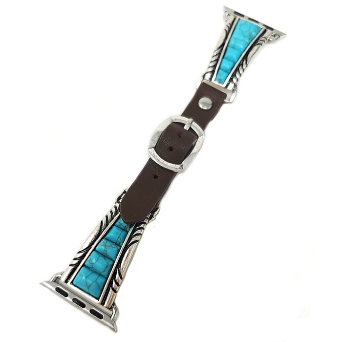 Emulily Western Turquoise Compatible with Apple Watch Band 3840 mm Squash Blossom Turquoise - Image 3