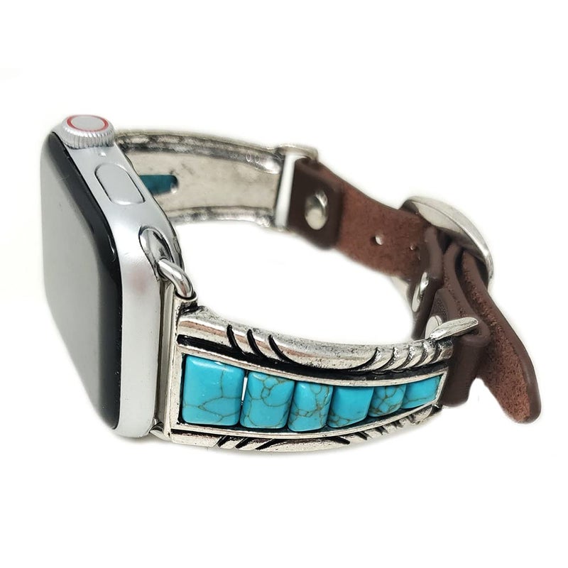 Emulily Western Turquoise Compatible with Apple Watch Band 3840 mm Squash Blossom Turquoise - Image 2
