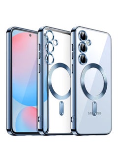 For Samsung Galaxy S24 Silicone Transparent Back Case with Platinum Frame , Mag-Safe For Wireless Charging and Camera Lens Protector Compatible With Samsung Galaxy S24 (6.2'') (Clear&Blue)