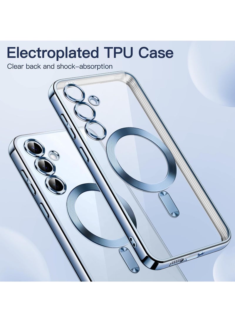 Generic - For Samsung Galaxy S24 Silicone Transparent Back Case with Platinum Frame , Mag-Safe For Wireless Charging and Camera Lens Protector Compatible With Samsung Galaxy S24 (6.2'') (Clear&Blue) - Image 1