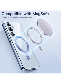 Generic For Samsung Galaxy S24 Silicone Transparent Back Case with Platinum Frame , Mag-Safe For Wireless Charging and Camera Lens Protector Compatible With Samsung Galaxy S24 (6.2'') (Clear&Blue)  - Image 3