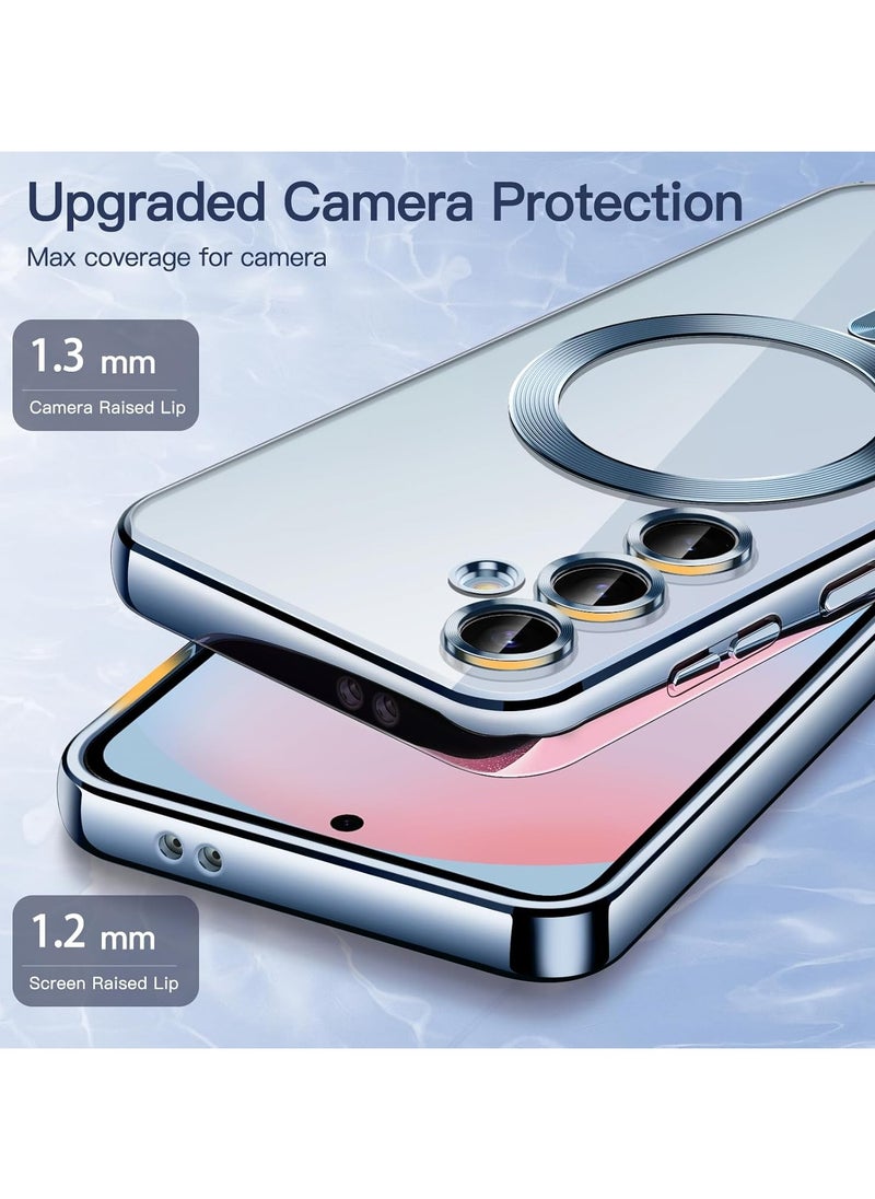 Generic - For Samsung Galaxy S24 Silicone Transparent Back Case with Platinum Frame , Mag-Safe For Wireless Charging and Camera Lens Protector Compatible With Samsung Galaxy S24 (6.2'') (Clear&Blue) - Image 1