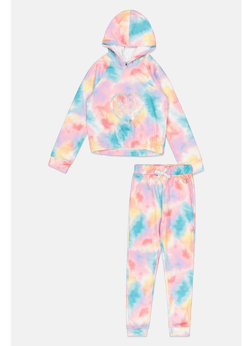 Body Glove Kids Girl 2 Pcs Tie-Dye Sweatshirt And Pants Set, Multicolor  - Image 1
