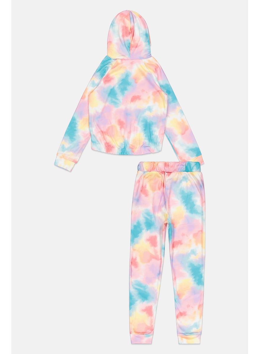 Body Glove Kids Girl 2 Pcs Tie-Dye Sweatshirt And Pants Set, Multicolor  - Image 2