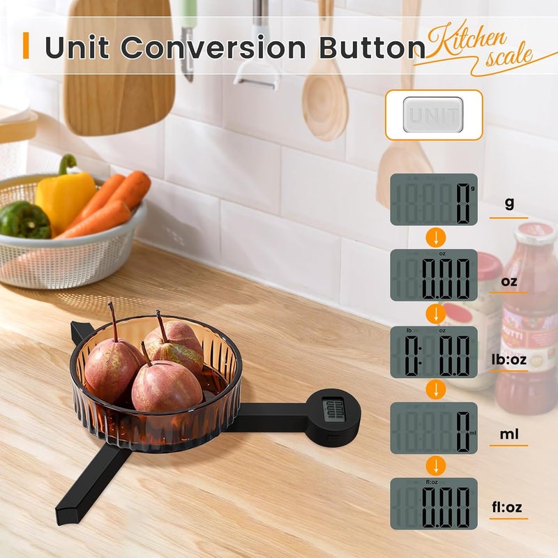 BEEWIN Folding Digital Kitchen Scale, Highly Accurate Compact Portable Food Scale with LCD Display, Auto Power Off and Tare Features, for Measuring Intake of Healthy Eating People (Black) - Image 2