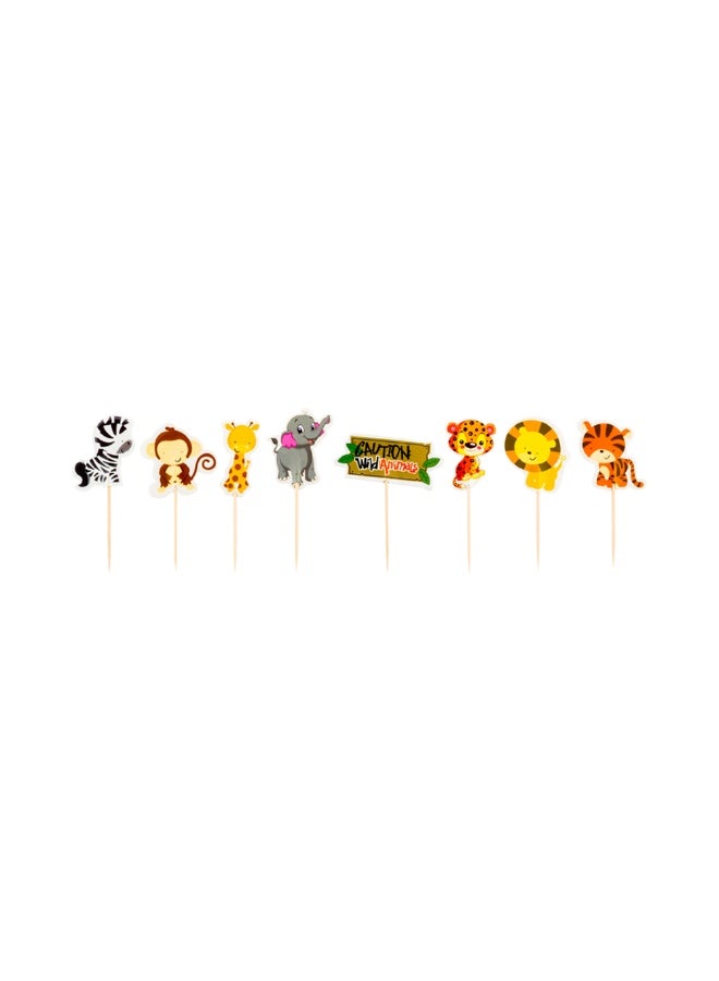 Restaurantware 3.5 x 2.5 Inch Safari Animal Cake Toppers, 24 Piece Assorted Jungle Cupcake Toppers - For Kids' Birthday Parties Or Baby Showers, Cake Decoration Supplies, Paper Zoo Cupcake Picks - Image 1
