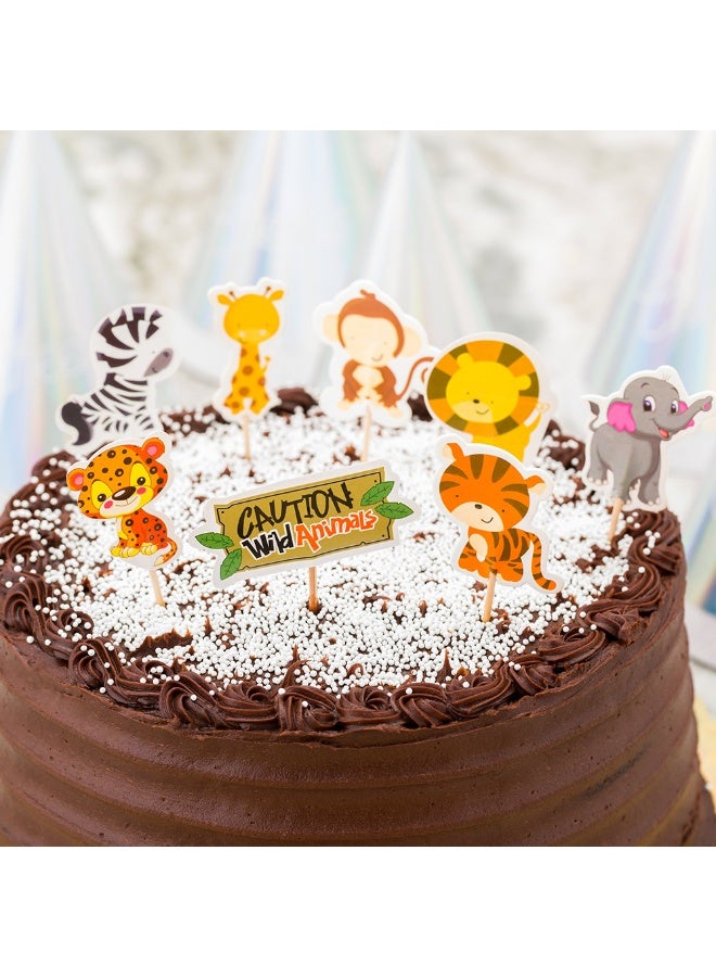Restaurantware 3.5 x 2.5 Inch Safari Animal Cake Toppers, 24 Piece Assorted Jungle Cupcake Toppers - For Kids' Birthday Parties Or Baby Showers, Cake Decoration Supplies, Paper Zoo Cupcake Picks - Image 3