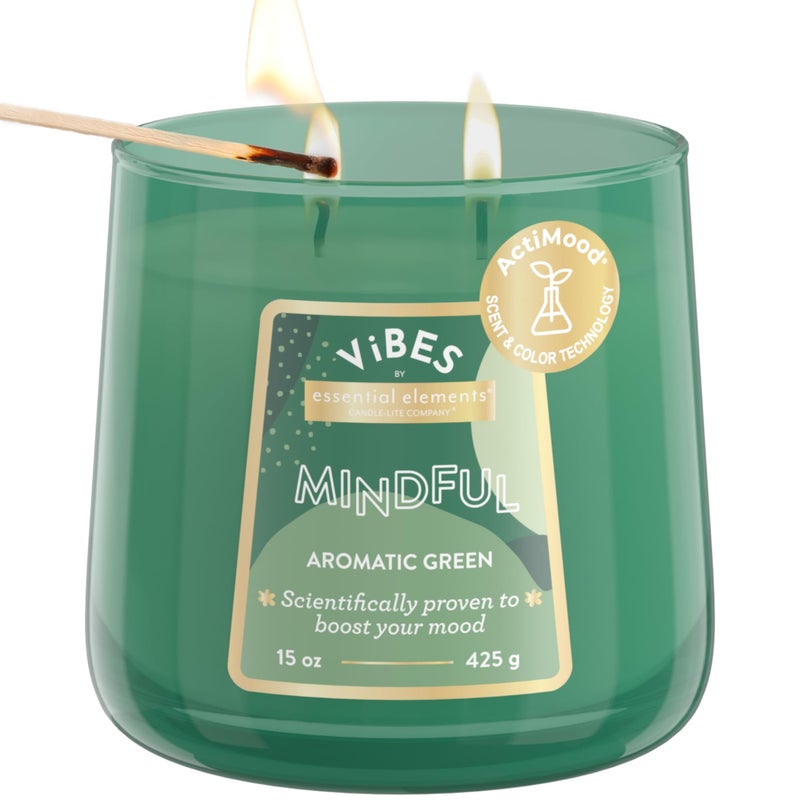 Essential Elements CandleLite Vibes Aromatic Green MoodEnhancing Scented Candles 15 oz Jar Aromatherapy Proudly Poured in The USA 2Wick 86 Hours Burn Time Perfect Relaxation Gift