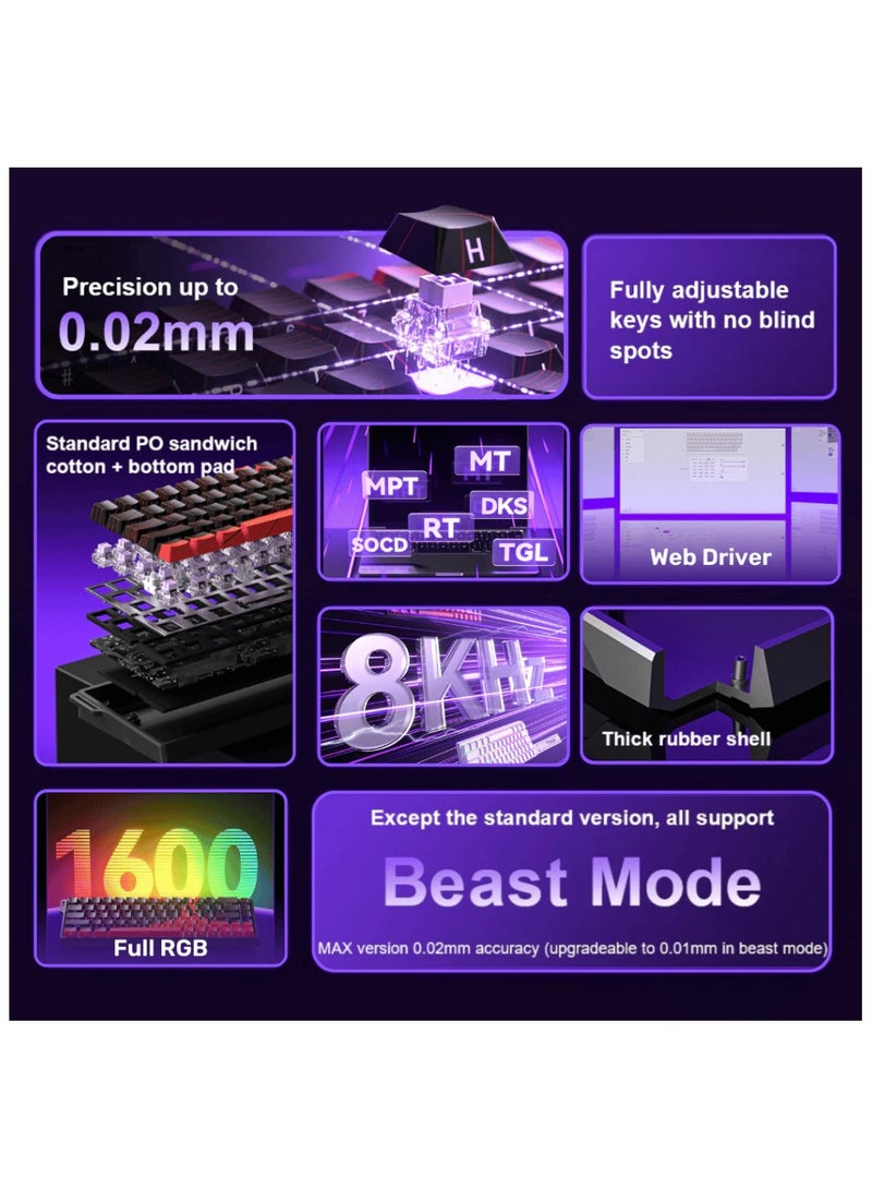 أولا لوحة مفاتيح AULA WIN68 HE STANDARD المغناطيسية للألعاب RT السلكية RGB مع إمكانية التبديل السريع 8 كيلو هرتز ولوحة مفاتيح ميكانيكية منخفضة الكمون (محور مغناطيسي خشبي رمادي) - Image 2