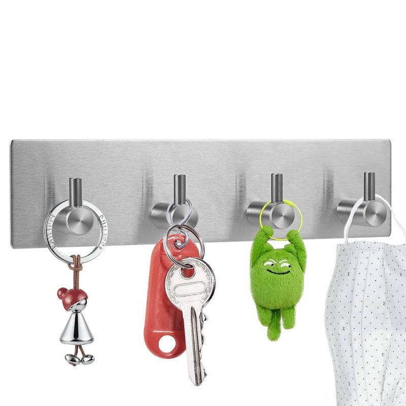 Picowe Key Holder for Wall Decorative, Adhesive Stainless Steel Key Hooks, Key Hanger Key Organizer for Wall, Towel Hook Coat Hanger for Entryway Hallway Kitchen(Four Rows,Sliver 1PCS) - Image 1