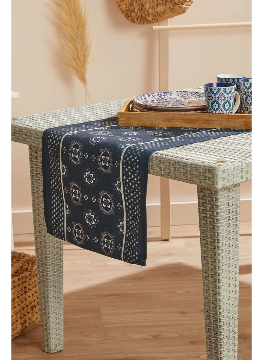 Ays Home Navy Blue Vintage Pattern Stain Resistant Runner