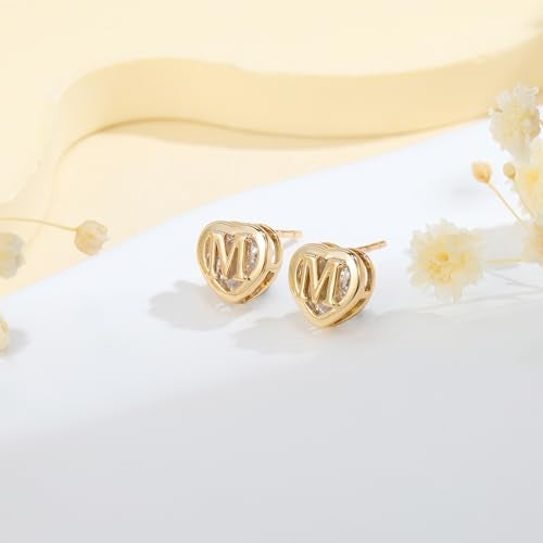 IEFWELL إي إف ويل هدايا صغيرة للفتيات المراهقات - أقراط دراسات للفتيات أفكار هدايا، أقراط حرف القلب M للفتيات المراهقات، أقراط مكعب زركونيا مضادة للحساسية لأفكار هدايا عيد ميلاد الفتيات في سن السنة، - Image 5