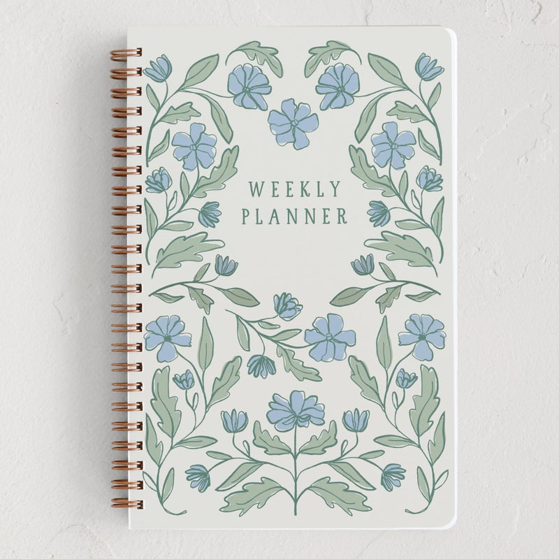 Minted Botanical 2026 Weekly & Monthly Undated Planner, 5.5" x 8.5" Floral Spiral Bound Planner Notebook for School, Work, 132 Pages, Undated Monthly & Weekly Layouts with 2026â€“2027 Reference Calendar - Image 1