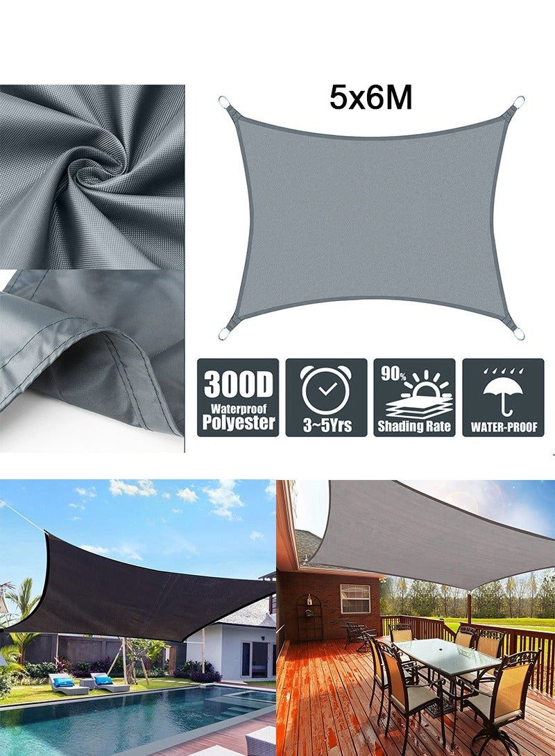 TAPIT 5mx6m Outdoor Sun & Rain Dual-Use Shade Sail, UV Protection Outdoor Shade Cloth, Waterproof Sun Shade Canopy for Balcony Garden Pool, Backyard Party Gathering Picnic Top Cover (Grey) - Image 1