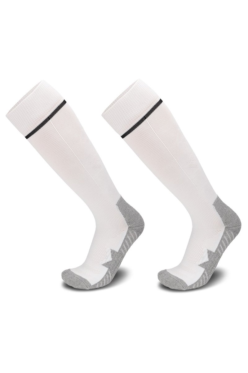 جناح السماء جوارب كرة قدم رجالية ونسائية ملونة، جوارب ضاغطة مرنة حتى الركبة، جوارب رياضية لكرة القدم للجنسين - أبيض - زوجان - Image 1