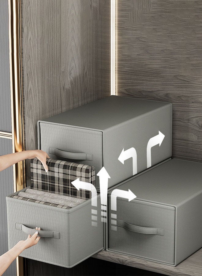 Hanayo 2 Pcs Storage Drawer Boxes Foldable Wardrobe Fabric Storage Drawer Bins with Lid Organiser Box Storage Boxes for Household Clothing Toy(Grey) - Image 3